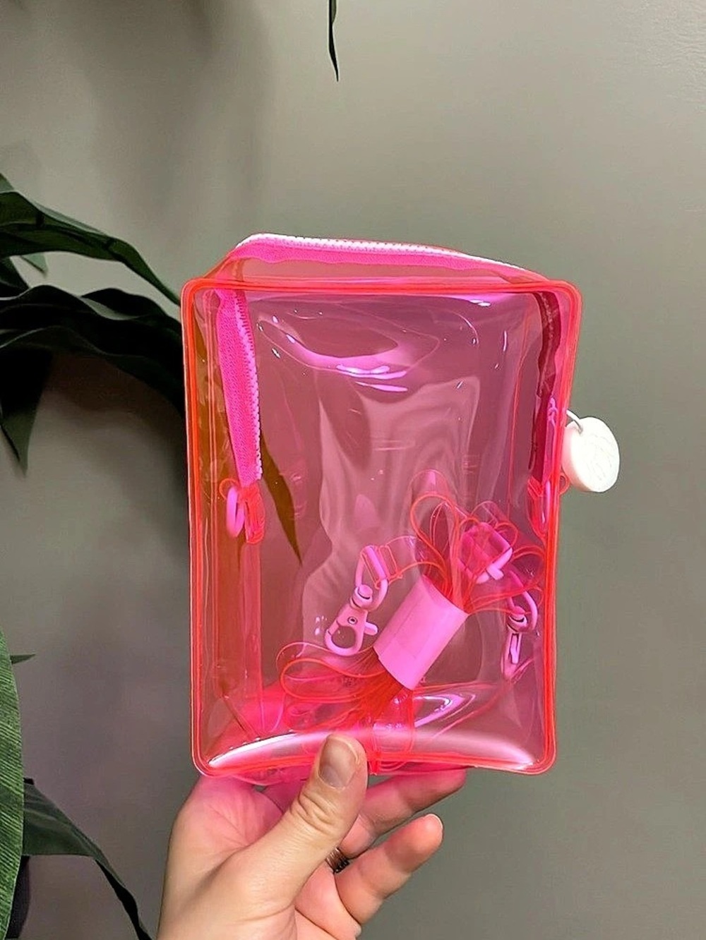 New Drunk Elephant Clear Pink Cosmetic Travel Bag Neon